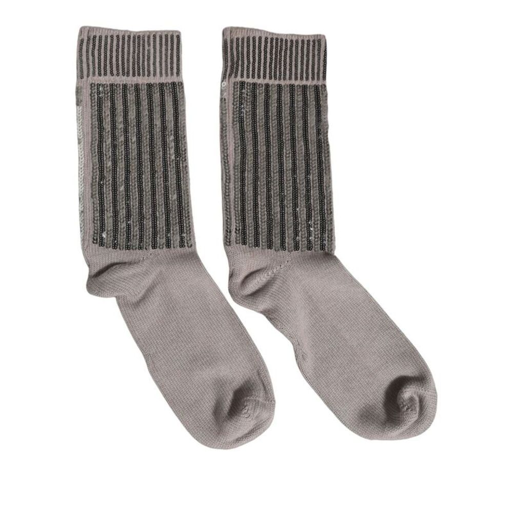 Dolce & Gabbana Gray Sequin Cotton Knit Mid Calf Accessory Men's Socks